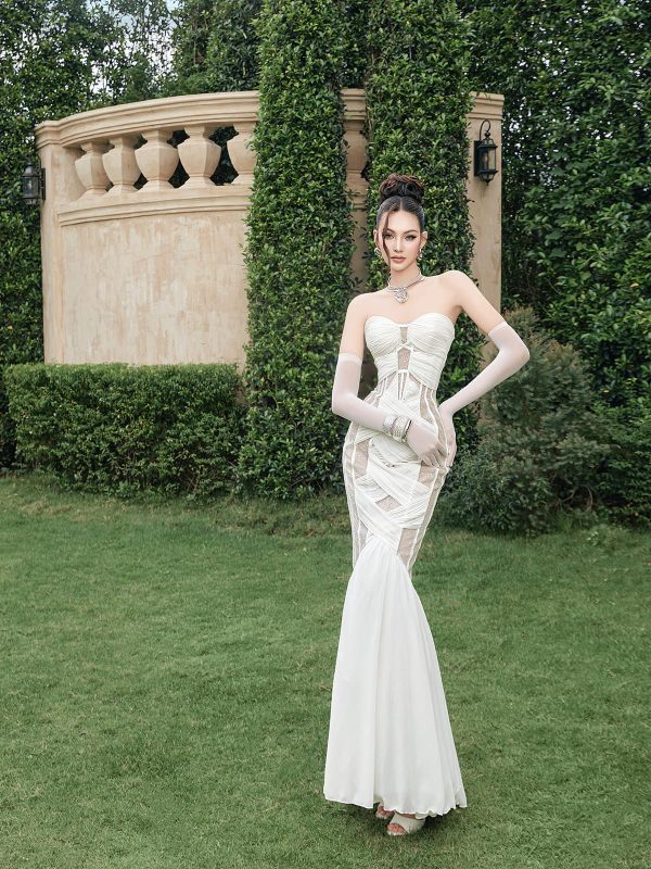 Đầm cúp dài Chiffon nhún