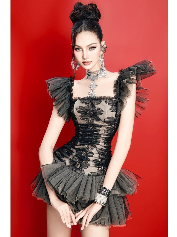 Đầm tay bèo ren nhúm lưới - Hình ảnh 4
