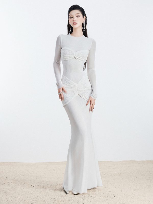 Đầm Dài Ngực Phối Ren Caro - Hình ảnh 4