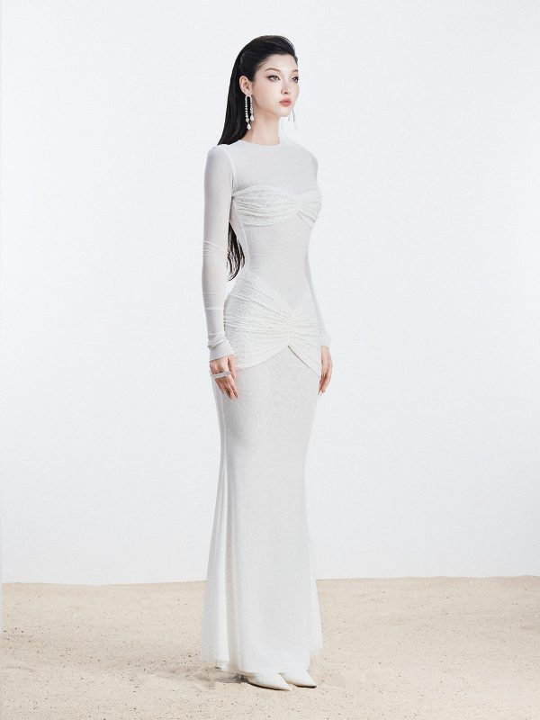 Đầm Dài Ngực Phối Ren Caro