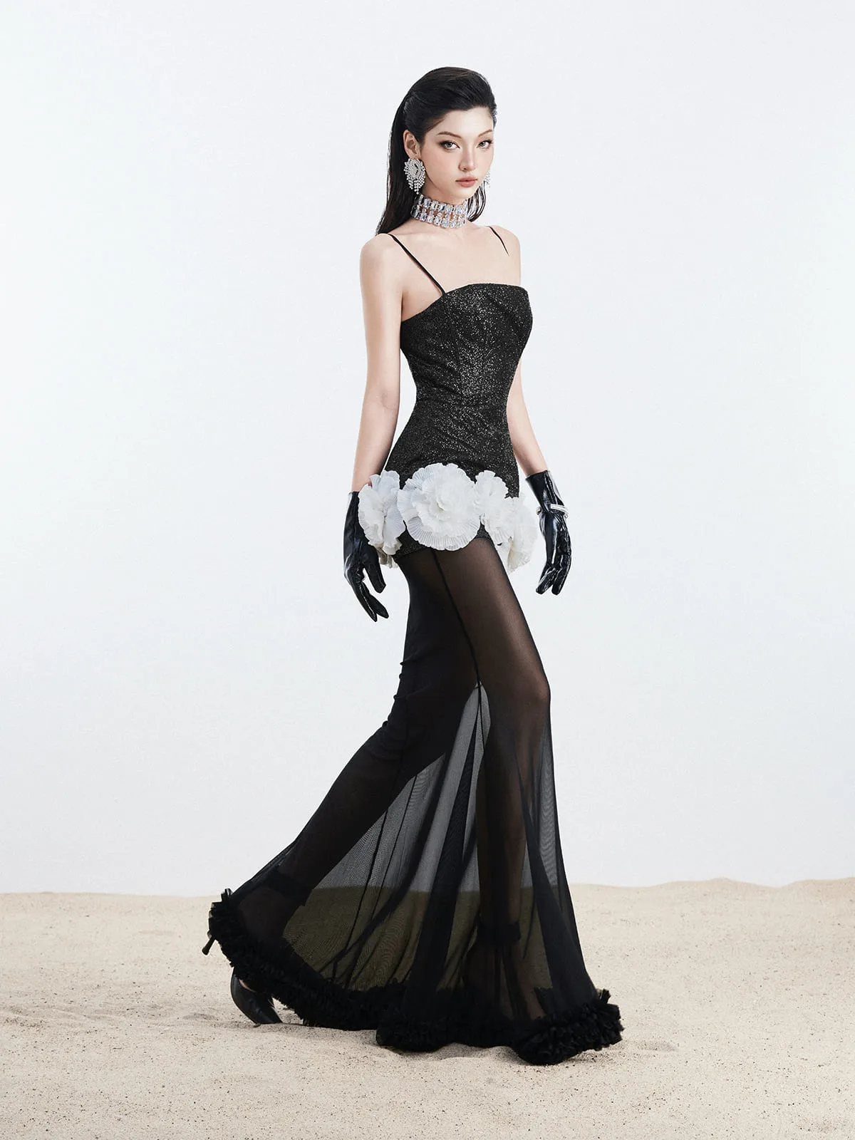 Đầm Sequin Lưới Đính Hoa Dài - Image 5