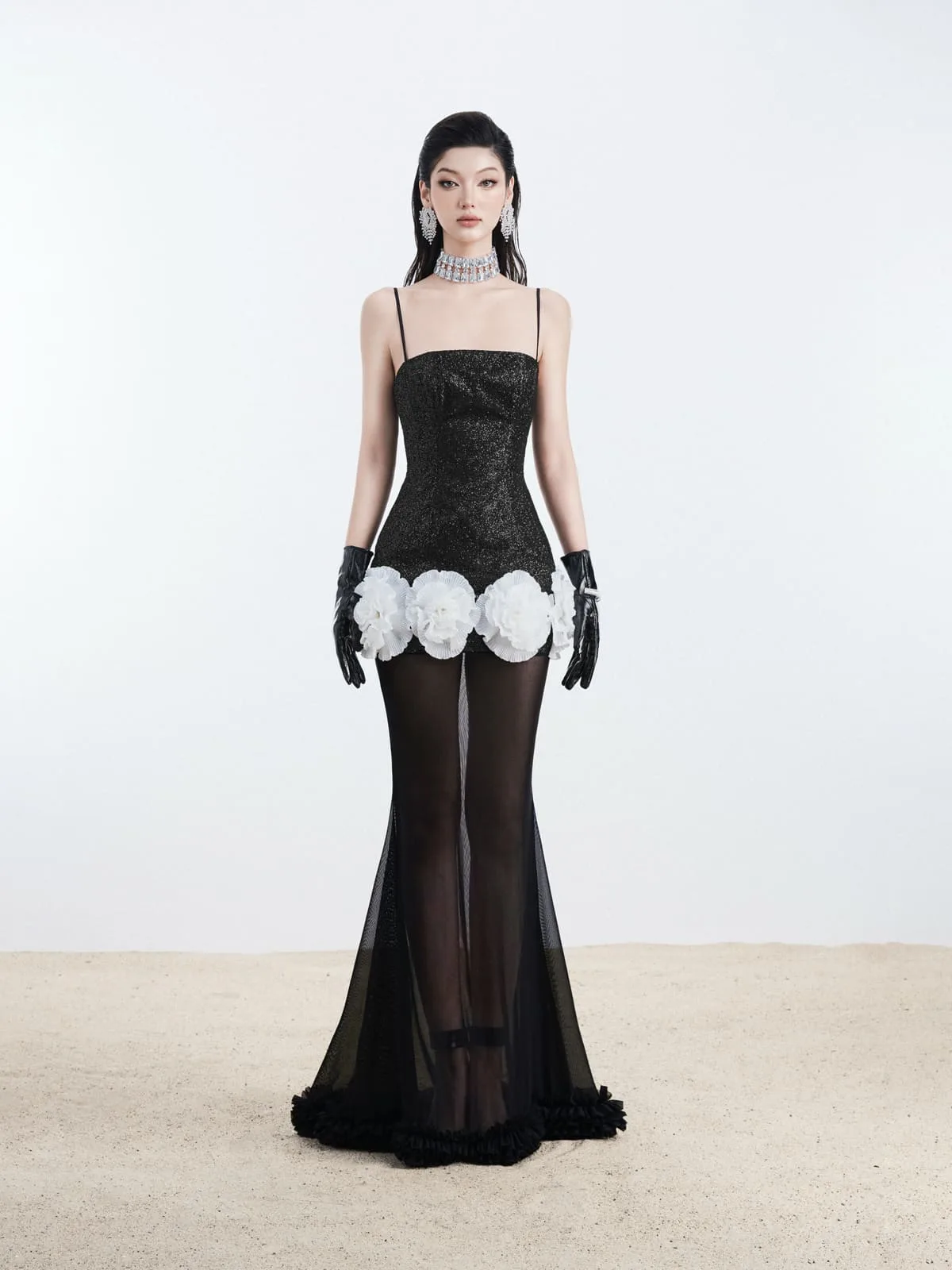 Đầm Sequin Lưới Đính Hoa Dài - Image 3