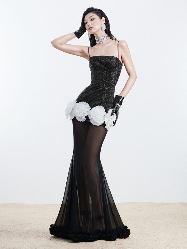 Đầm Sequin Lưới Đính Hoa Dài